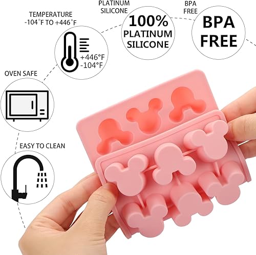 Miniatura 3 de Paquete de 2 moldes de silicona para ratón, 15 cavidades antiadherentes, para cubitos de hielo, gomitas de chocolate y dulces (gris-rosa)