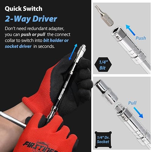 Miniatura 4 de FIRSTINFO H5195B Llave giratoria ajustable de 2 vías con mango en T de 1/4 pulgadas, llave de velocidad con mango en T para puntas y enchufes