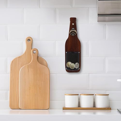 Miniatura 9 de Cabilock Abrebotellas de cerveza de madera montado en la pared con colector de tapas, accesorio de barra vintage para fácil uso manual para cocinas