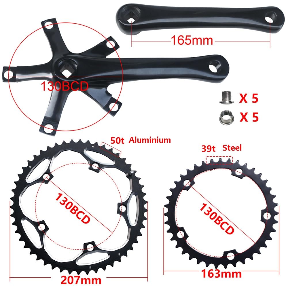 Zestaw korbowy 130BCD 165 mm stop aluminium rower szosowy kwadratowy otwór zestaw ramienia korby 39T 50T tarcza łańcuchowa do składania zmodyfikowanych pojedynczych podwójnych tarcz