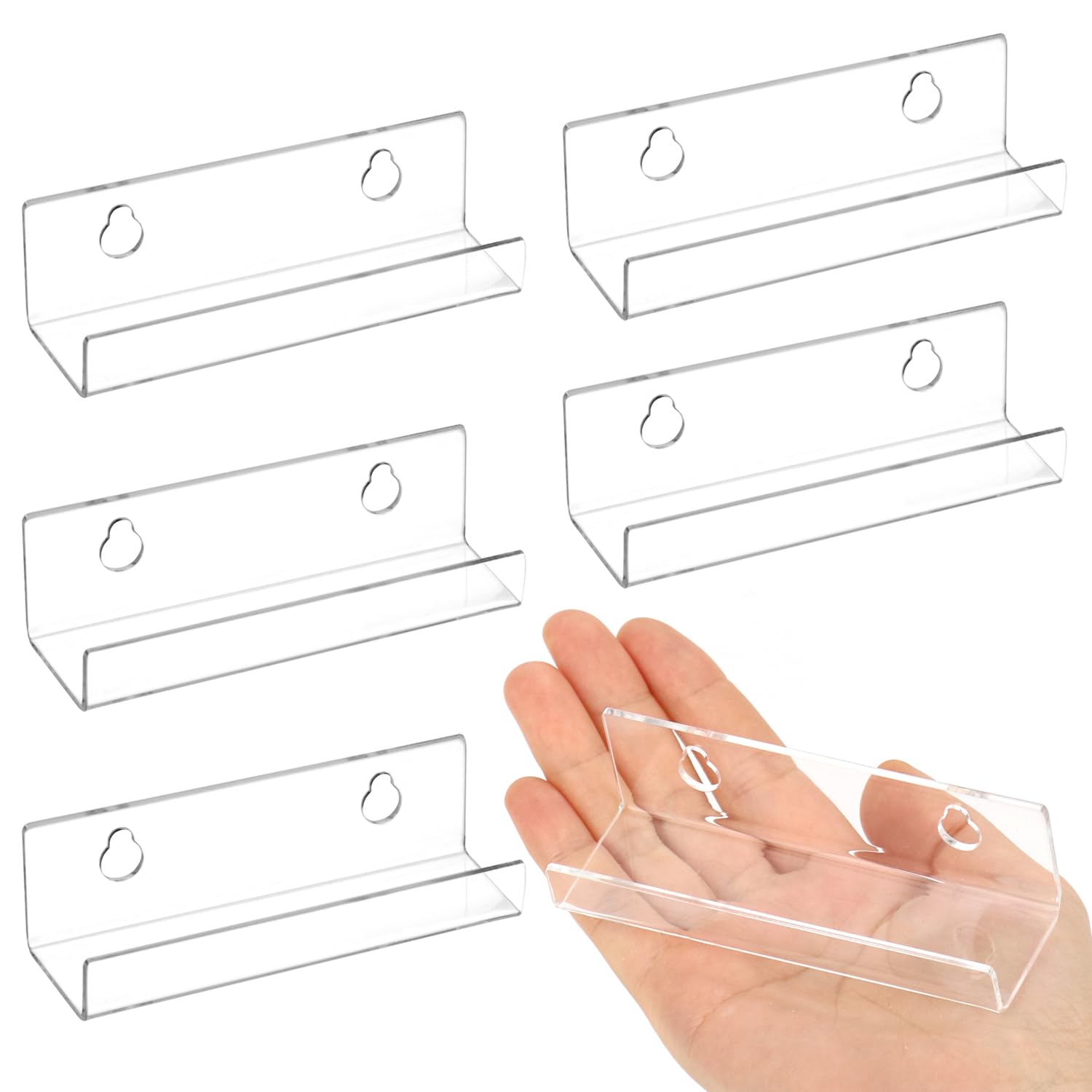 QWORK® 6-pak przezroczystych uchwytów na płyty winylowe, naścienny, akrylowy stojak na płyty ze sprzętem instalacyjnym (10 cm)
