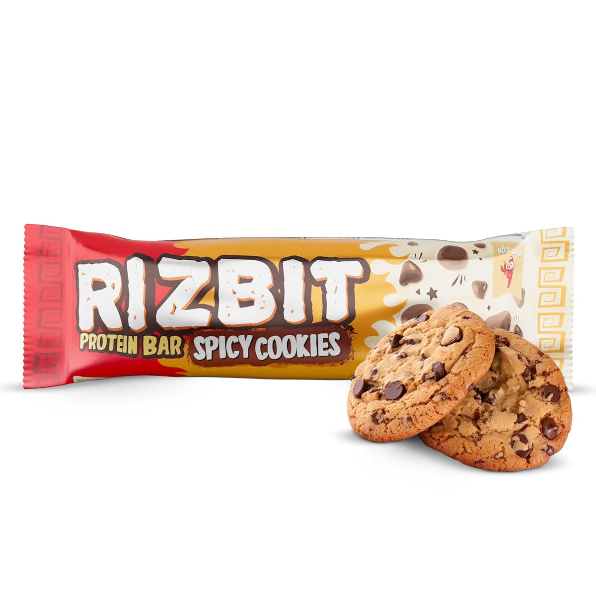 HOT CHIP Rizbit Protein Riegel Spicy Cookies - 30% Protein, Scharfer Keks Geschmack, 45g - Proteinreich, Ballaststoffreich, Energie Snack für Sport & Alltag - Low Carb, Glutenfrei