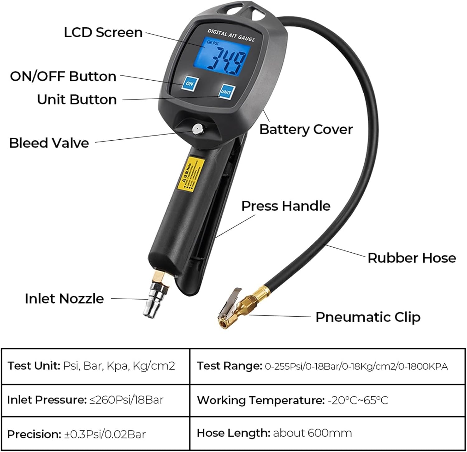 Digital Display Tire Pressure Gauge Auto Accessories Monitoring Inflation Gun Universal Car Tire Manometro(C Style)