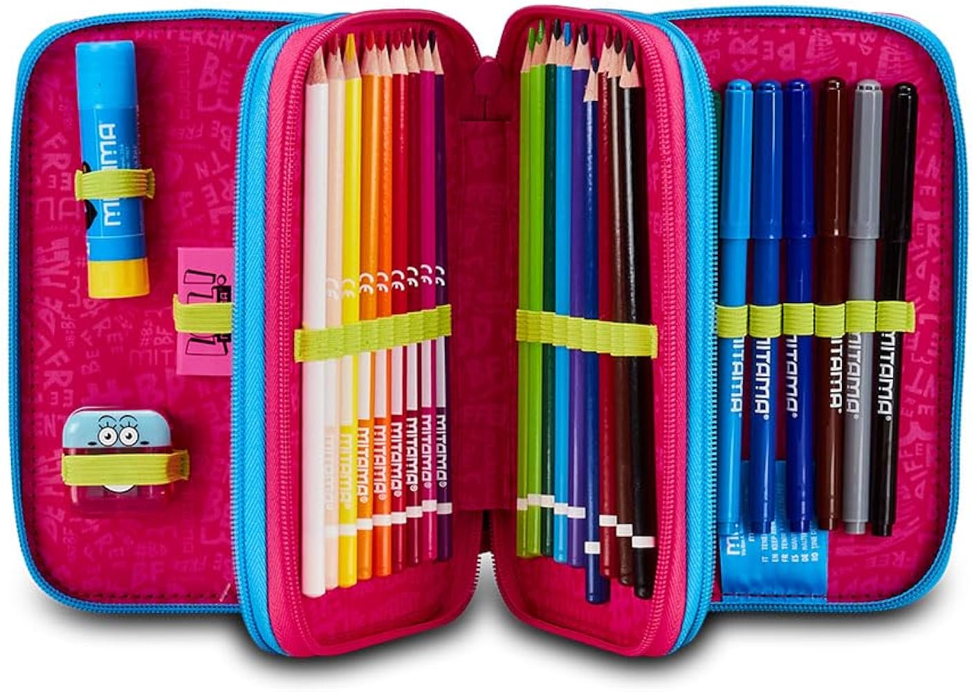 Astuccio Completo Bambina Astuccio Scuola Mitama 3 Scomparti - Kit Da 47 Pezzi Per Elementari | Con Matite, Pennarelli E Accessori Portapenne Bambini Elementare