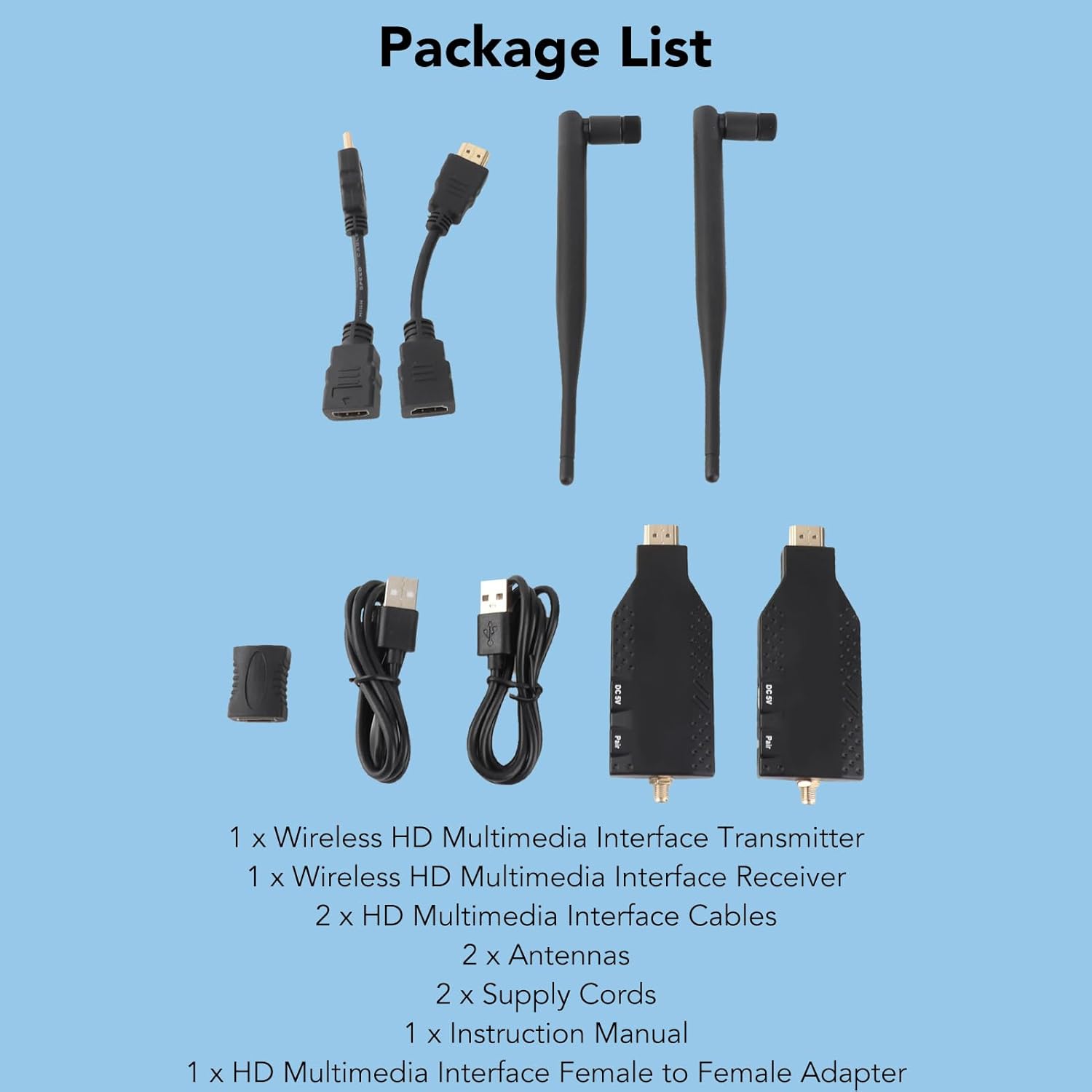 Yoidesu Wireless HDMI Transmitter and Receiver, 1080P 60Hz 5.8G Streaming Video Extender with 50M Transmission Range for Laptop TVs Monitors PC