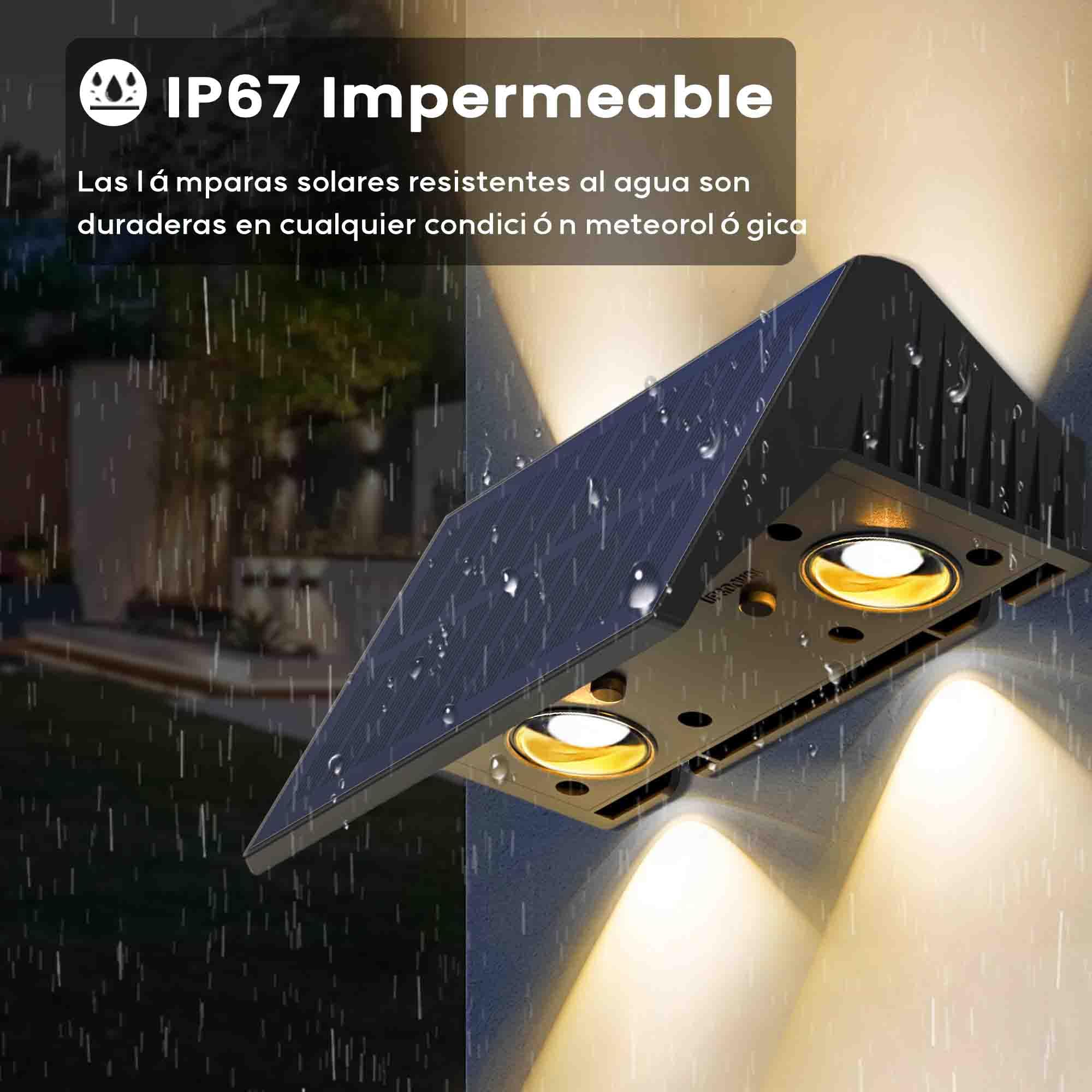 Aplique Solar Exterior, Lámparas Solares Exteriores Arriba Y Abajo IP67 Impermeable,Luces Solares Exterior Jardín Inalámbricas De 4 Led Adecuadas Para Patio Balcón Valla 4*Blanco CáLido