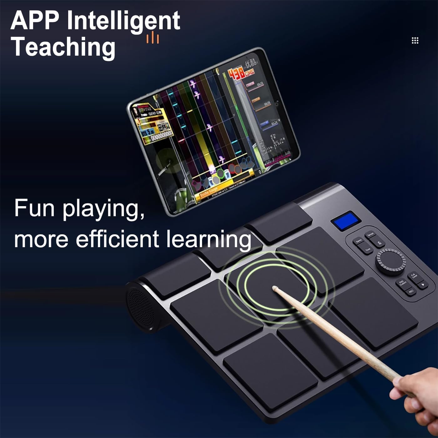 9-Pad Batteria Elettronica Percussioni Campione Pad con Display LCD, Portatile MIDI Drum Pad, USB Ricaricabile per Bambini Scolari