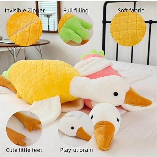 Miniatura 3 de Yuthsona Almohada gigante de ganso de peluche, lindo animal de peluche de ganso de fruta, súper suave, almohada divertida de felpa de pato, almohada