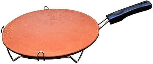 Onlinch Earthen Products Clay Chapati Tawa Indian Handmade Roti Tawa with Handle for Kitchen Use Traditional Mitti Tawa, Handmade Kitchen Utensils Brown