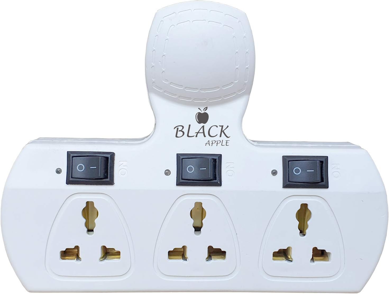 Black Apple 3+3 Multiplug with Individual Switches, Led Indicators & Fuse (Three Pin Plug)