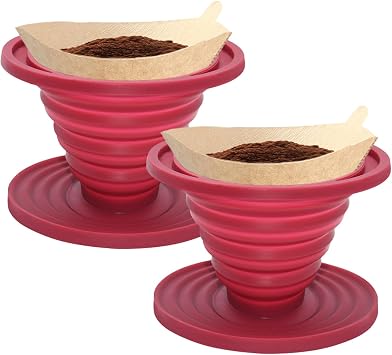 2 Pcs Collapsible Pour Over Coffee Dripper,Reusable Silicone Coffee Filter Holder,Travel Coffee Maker for Camping,Picnic,Office, Camp Gear
