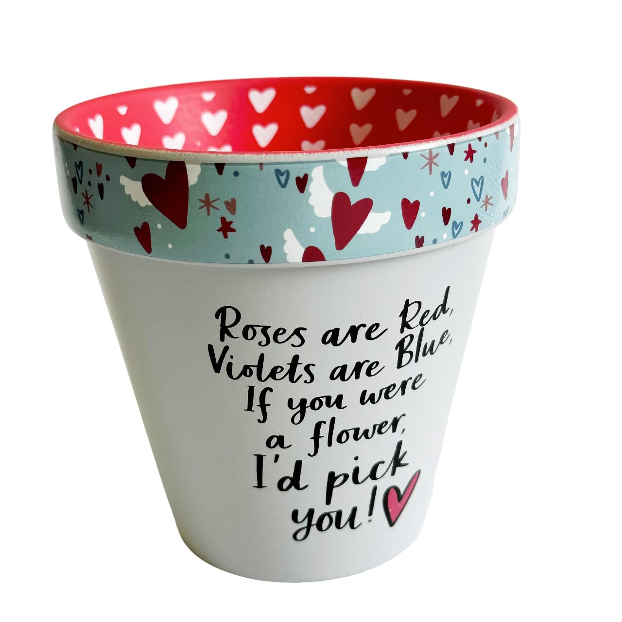 WPL Gifts Love Plants Small Flower Planter Pots - Fun Quotes & Humour in Pastel Colours - with Optional Coaster Add On - Perfect Floral Home Decor (Roses Are Red)