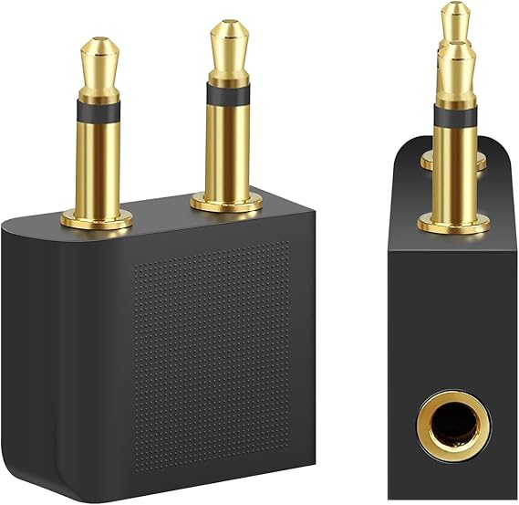 [2 PACK] T Tersely Gold Plated Flight Airplane Headphone Audio Adapter
