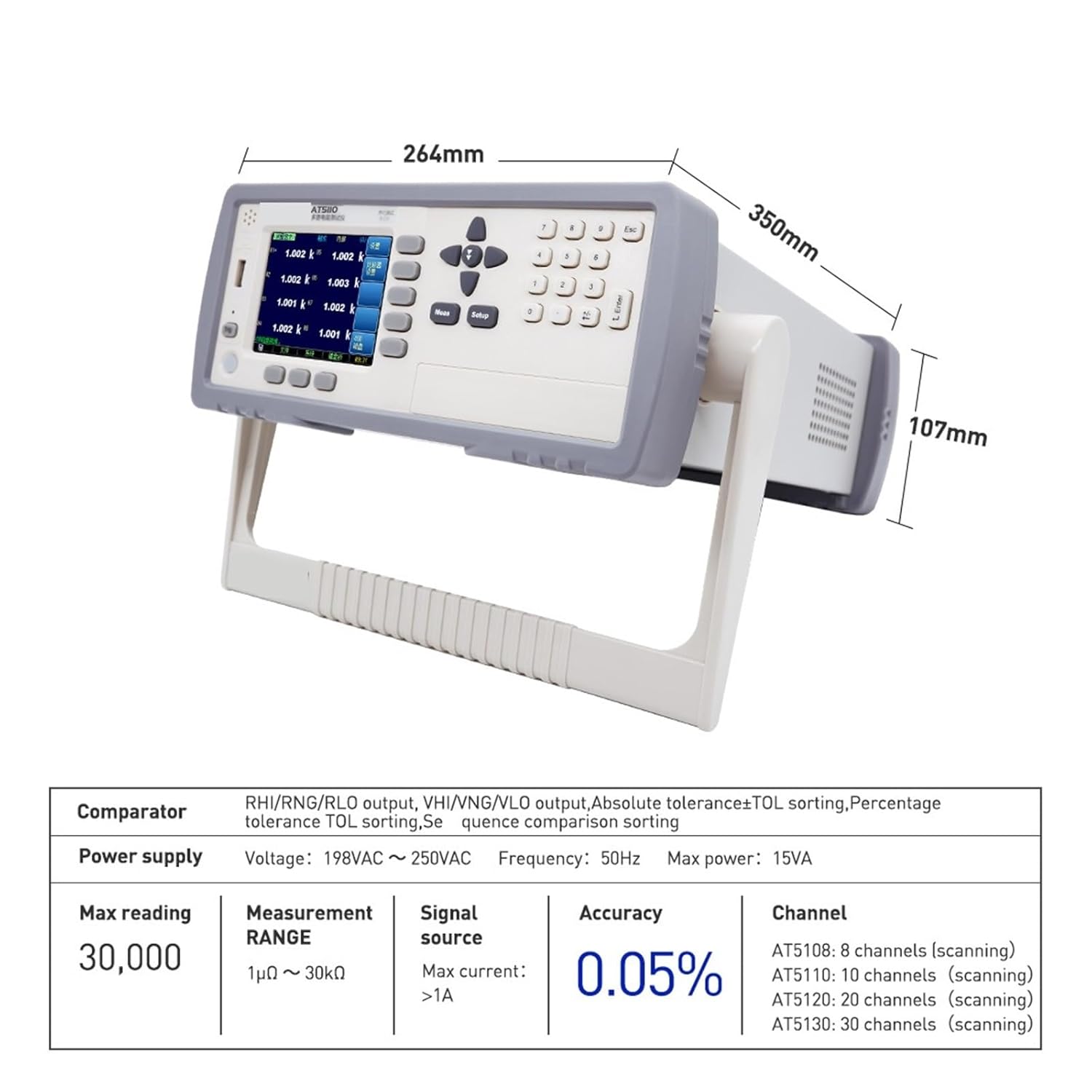 Capacitance Meters, At5110 0.05% Accuracy High Speed Test Multi-Channel Dc Resistance Meter