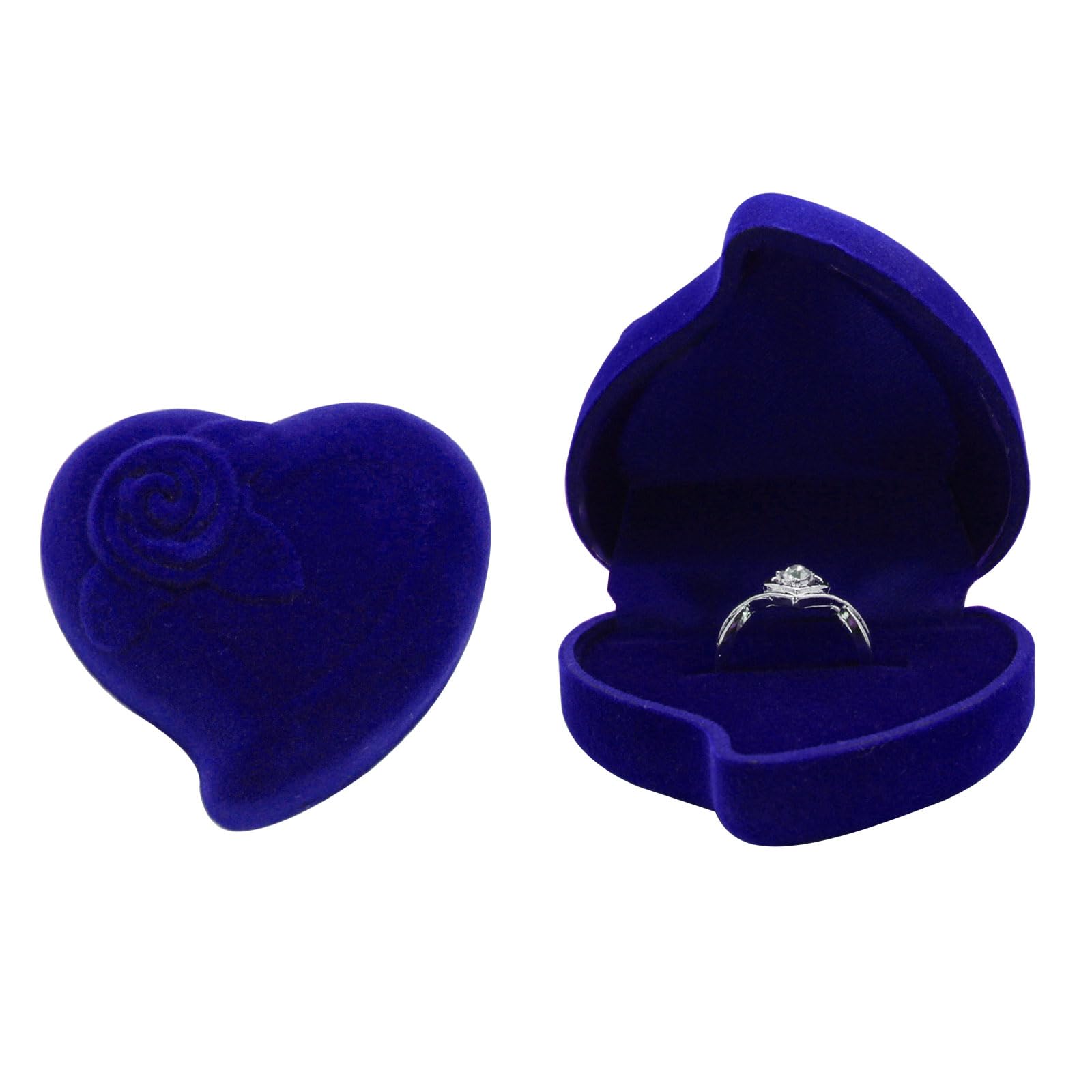 AfitLulu Caja de Terciopelo para Anillos, Caja Anillo Compromiso con Forma de Corazón, Pequeña Joyero Mujer Ring Box Jewelry Box de Boda, Compromiso, Propuestas (Azul)
