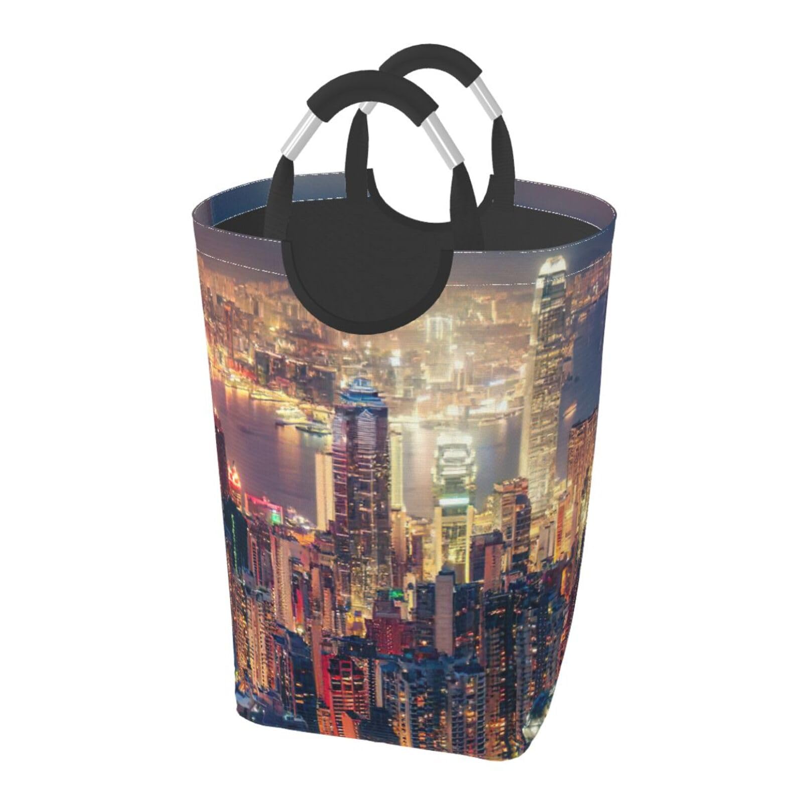 Panier à linge pliable 50L en tissu Oxford imprimé Hong Kong pour salle de bain
