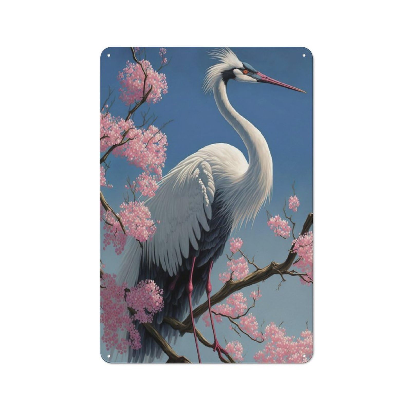 Junmoney Crane Sakura Flowers Japan Rustic Tin Sign 30X20cm Featuring For Garage Or Workshop, For Updating Garage And Workshop After Moving