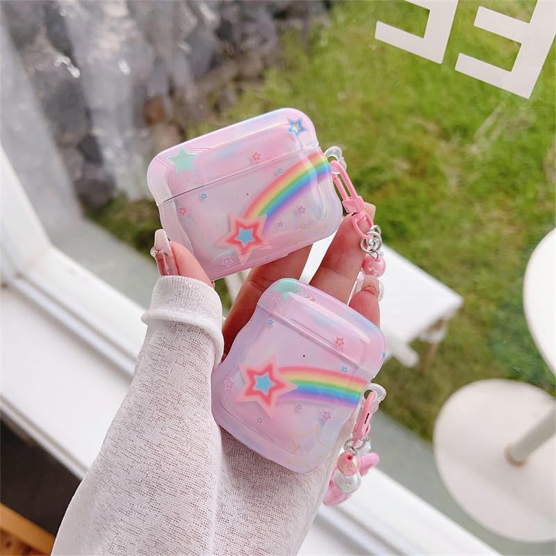Miniatura 5 de Bonita funda Kawaii Rainbow Star para Airpod Pro de 2 generación 2022 con llavero diseño estético, compatible con Airpods Pro 2, funda para mujeres
