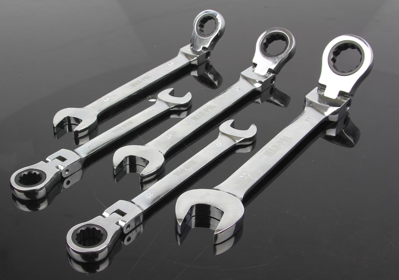 IMJ-Global Set Chiavi Combinate a Cricchetto Forchetta | 12 Pezzi | Reversibili | Snodate | 8-22 mm | 72 Denti | Passo 5° | in Acciaio CrV | con Custodia