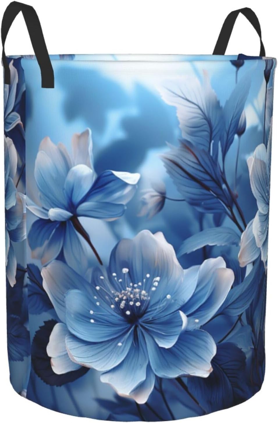Blooming Blue Flowers Laundry Basket Foldable Waterproof Laundry Hamper Clothes Storage Bin With Handles Oxford Cloth Toy Organizer Basket For Bathroom Laundry Bedroom Small image 2