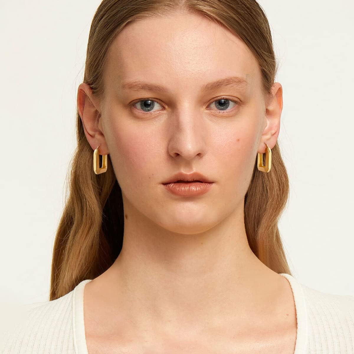 Gold Plated Huggie Hoop Earrings for Women Square Round Thick Hoop Earrings Jewelry Gift - Image 2