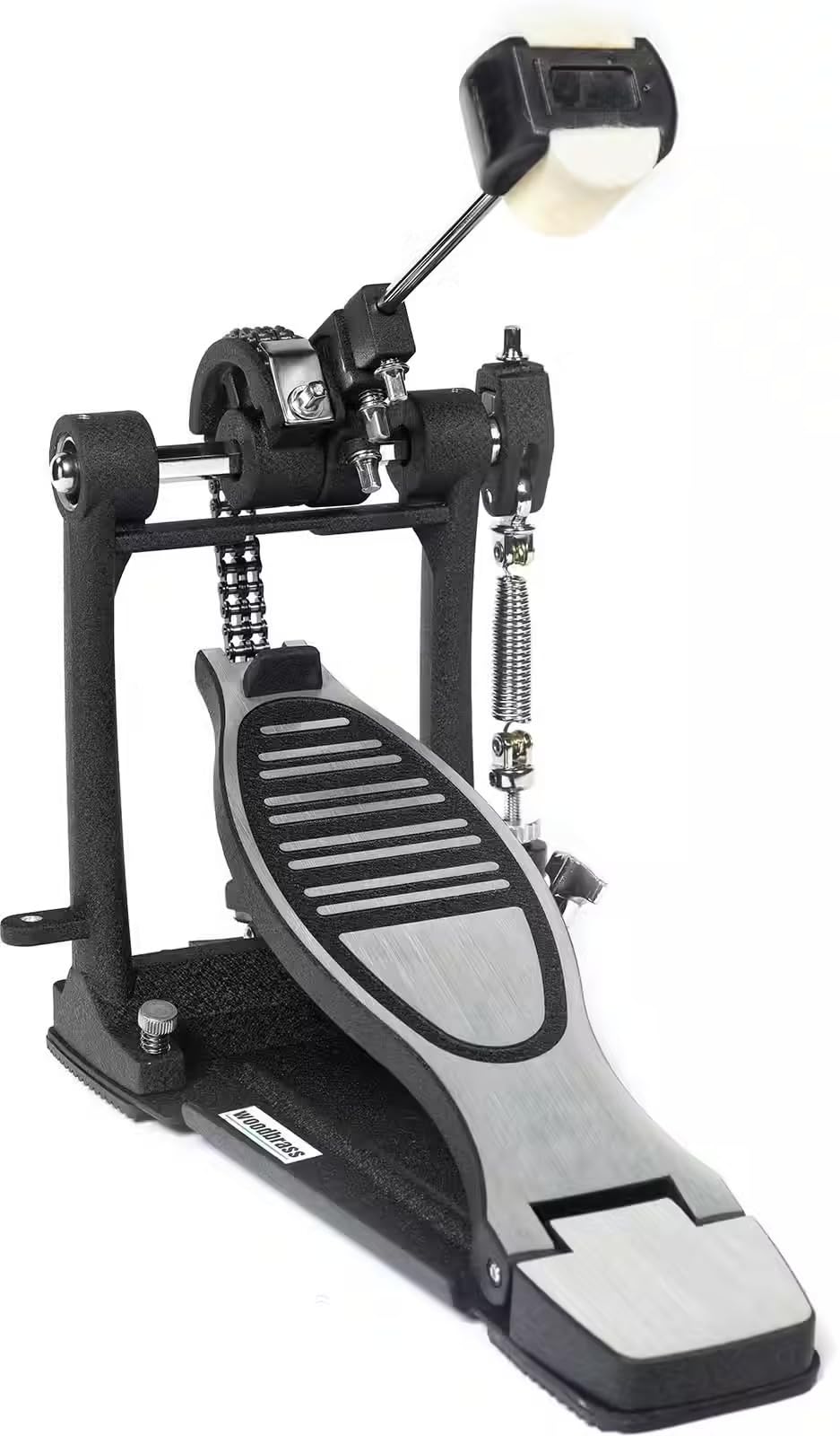 WOODBRASS NYX P-1500 Pédale Grosse Caisse Simple Double Chaîne - Pédale Kick Drum Réglable, Stable avec Plaque Aluminium, Réponse Rapide et Précise pour Batterie