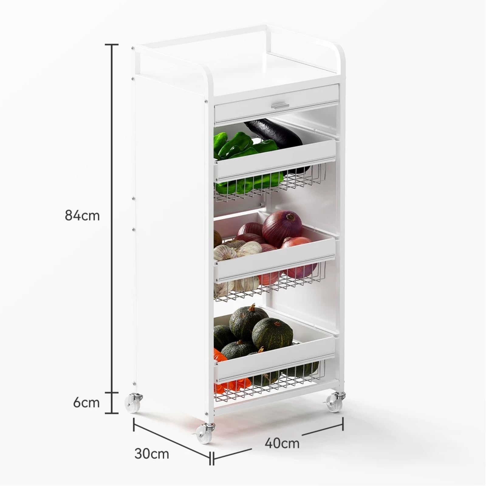 Carro de Almacenamiento Cocina con cajones 4 Niveles, Estante Organizador Cesta Frutas y Verduras rodante Carro Utilitario(Pequeño)