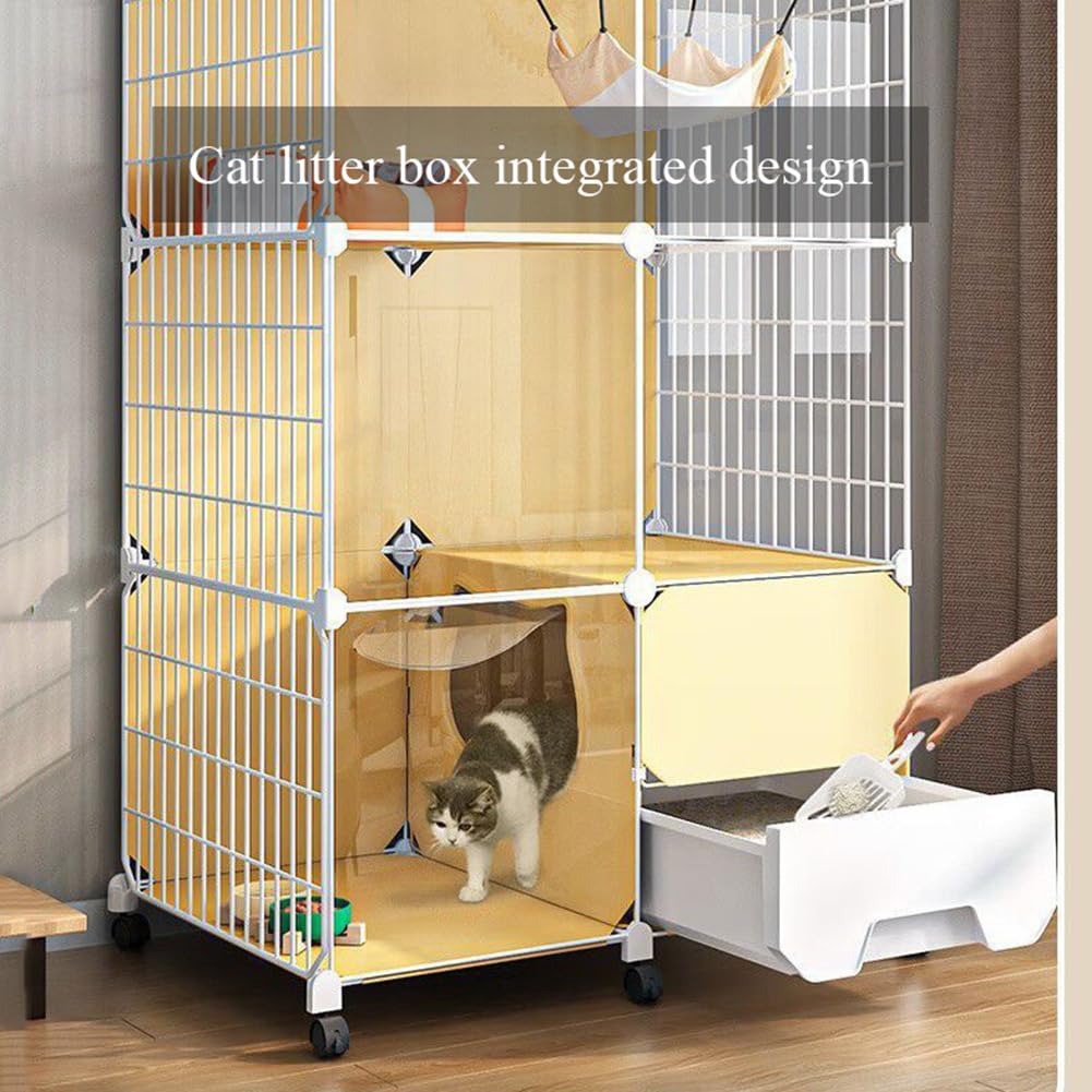 Gabbia per gatti a 2 livelli con lettiera, gabbia da interno in filo metallico per 1-2 gatti, furetti, conigli, piccoli animali, grande, 112 x 107 x 47 cm