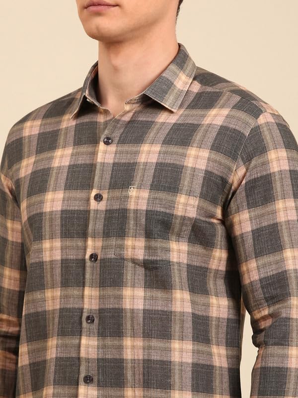 Image of Linen Club Men's Linen Rich Natural Printed Contemporary Fit Full Sleeve Casual Shirt