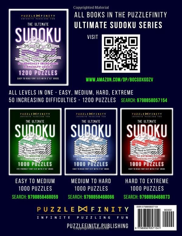 Miniatura 2 de PUZZLEFINITY Ultimate Sudoku Puzzle Book 1200 Sudoku Puzzles for Adults, Seniors & Teens with Gradually Increasing Difficulty Levels ... Sudoko