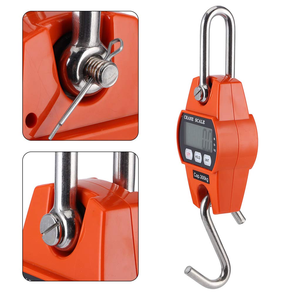 Mini báscula de mano para grúa con ganchos, mini báscula portátil con pantalla LCD digital, báscula para colgar, báscula eléctrica, 300 kg/600 lb, naranja para granja, caza