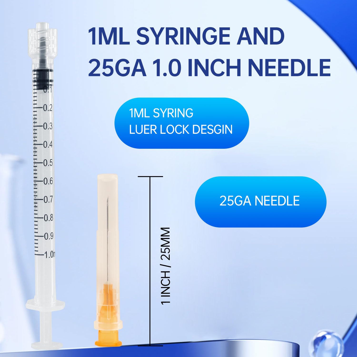 ZWCP 1ml Syringes with Needles 25G 1 Inch, Sterile Individually Wrapped, 1cc Syringe Luer Lock Tip, 30-Pack Scientific Lab Use — Amazon image 2