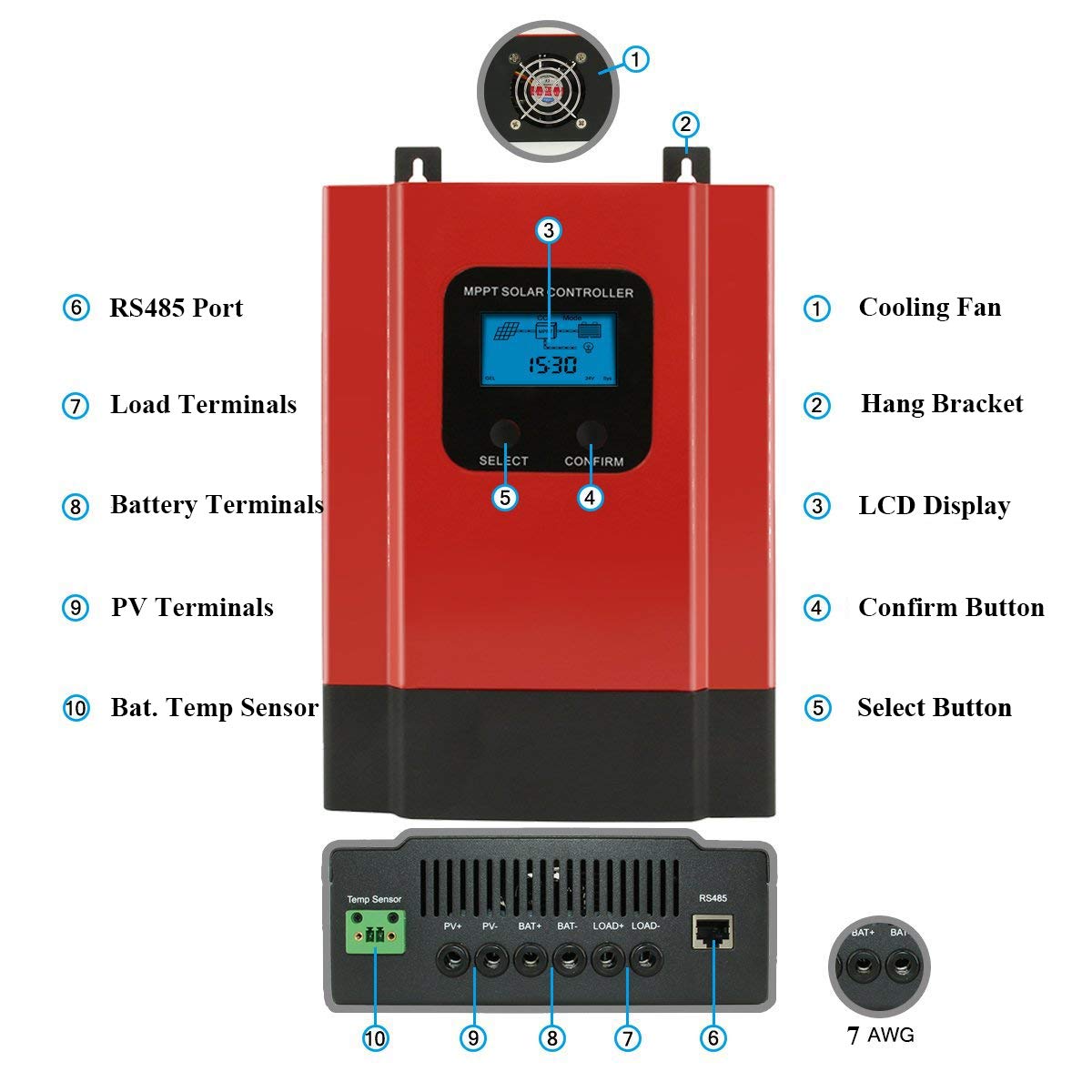 40A MPPT Solarladeregler 48V/36V/24V/12V Passgenauigkeit geflutet/versiegelt/Gel/Lithium LCD Hintergrundbeleuchtungs anzeige Solarregler max. 150V DC 2080W Eingang (40A)