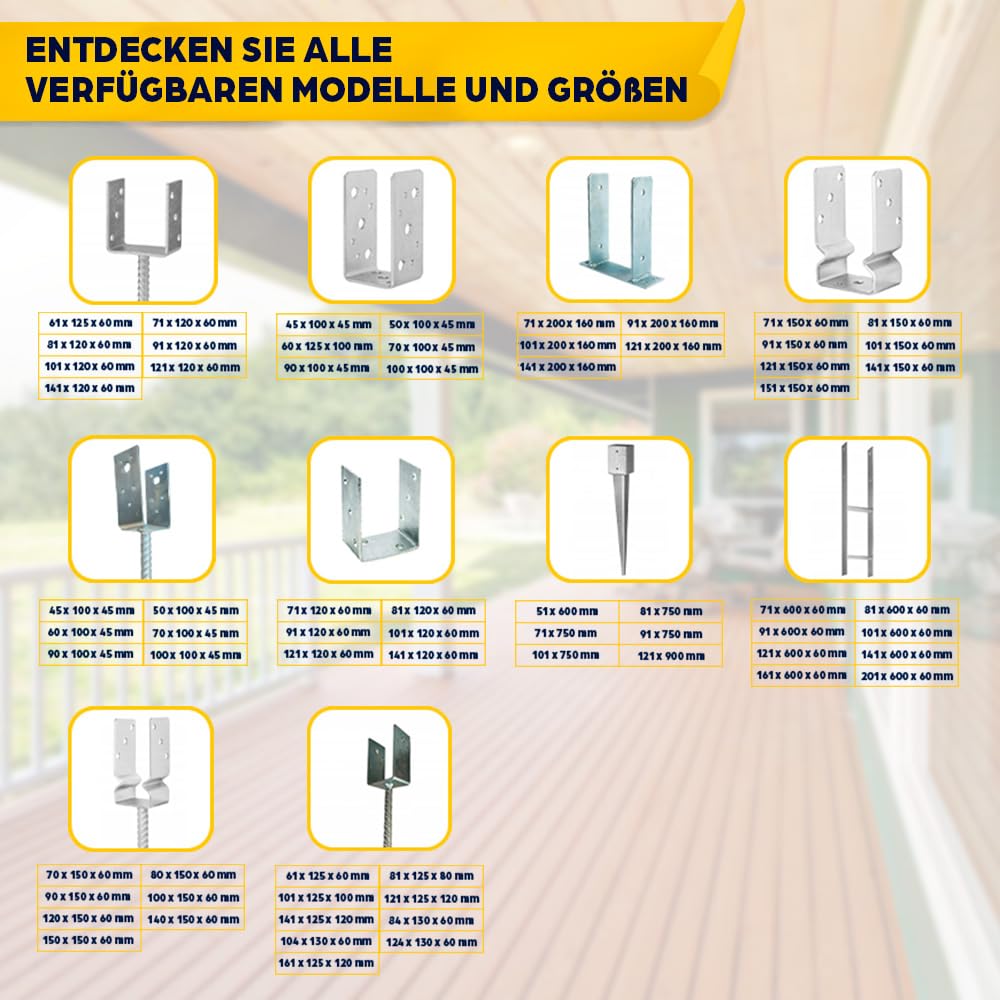 10x Pfostenträger Anker zum Einschlagen - 71 x 750 mm | Stützenfuß 71 x 750 mm, Pfostenanker Verzinkter Stahl 2 mm, Bodenanker für Holzpfosten, Pfostenschuh für Terrassen und Zäune