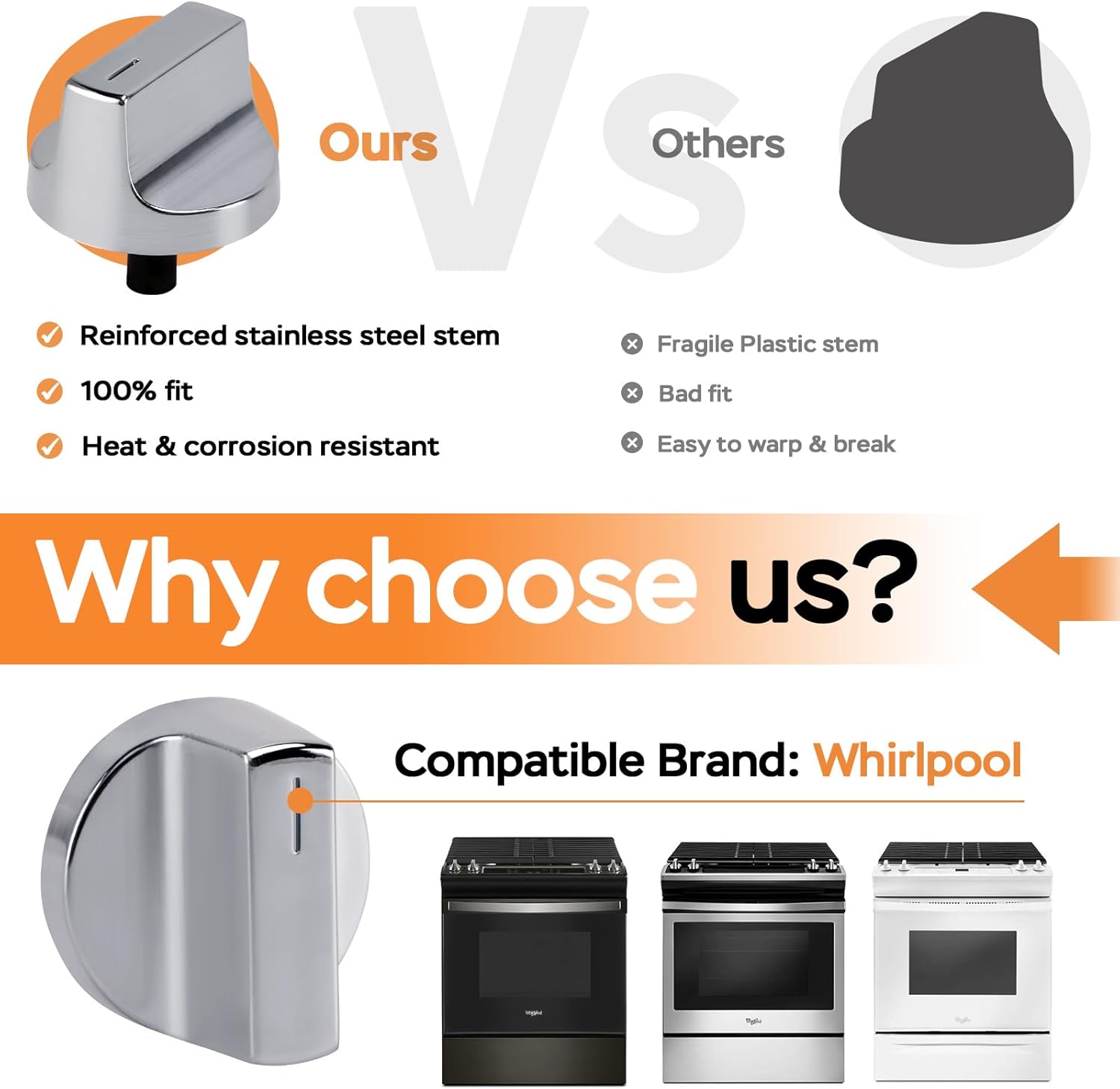 Upgraded W11517334 Stove Knob Replacement for Whirlpool WEG745H0FS0 WEG515S0FS0 Gas Ranges Oven Burner Cooktop Control Knobs, Replace Part # W11122869 W10850033 W11458842, Pack of 4