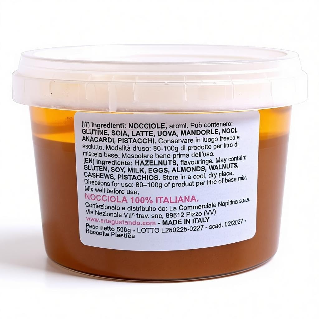 Artegustando-Pasta di Nocciola Italia 500 Gr “Delizia” – Senza Glutine – Cremosa – Per Dolci, Creme e Gelati (500g)
