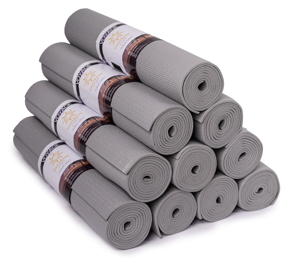 Sunshine Yoga Voyage Yoga Mat, 10 Pack, 72" x 24" Professional Studio and Gym Bulk Yoga Mats, 5mm Thick, Durable, Anti-Tear, Non Slip Fitness and Exercise Mats Cool Gray