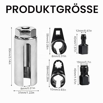 Lambda Sensor Key 5-Piece Lambda Sensor Tool Lambda Sensor Nut Set Oxygen Sensor Socket Thread Repair Kit Lambda Sensor with 1/2 Inch 3/8 Inch Drive M12 M18 Thread Strehler for Tools Car