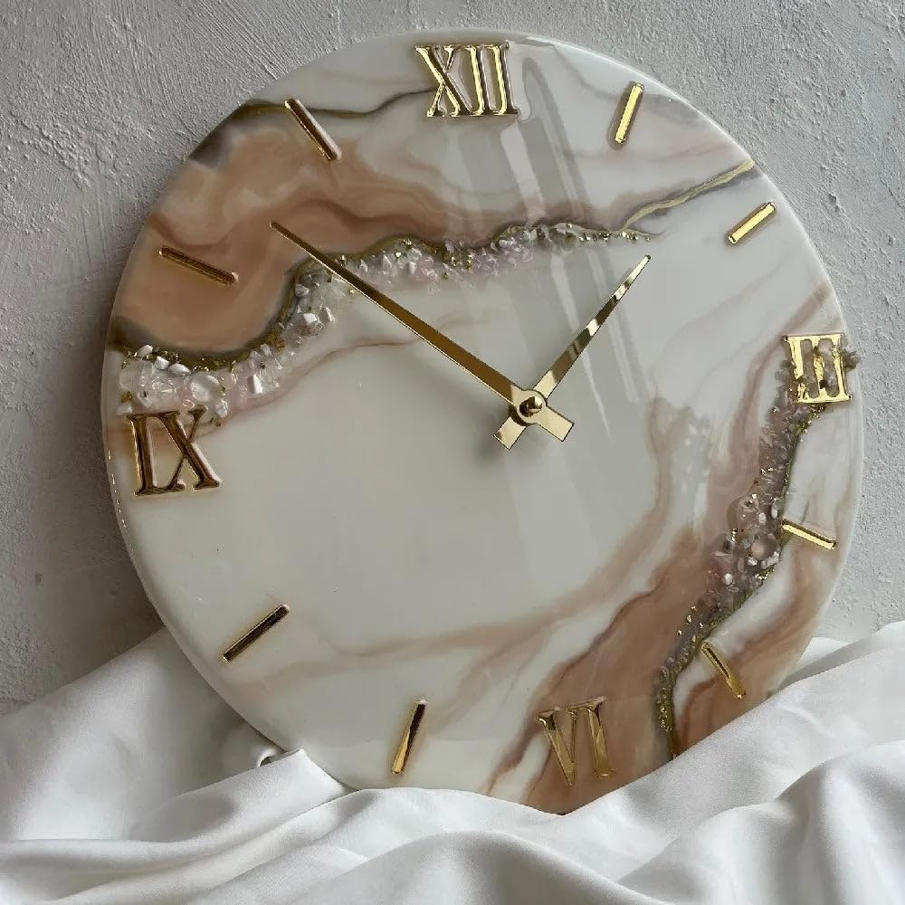 Handmade Resin Wall Clock with Roman Numerals Wall Clock with Gold Finish, Silent Quartz Movement, Modern Decorative Wall Clock for Living Room, Bedroom, Home & Office Decor | (Design-19)-picture-15