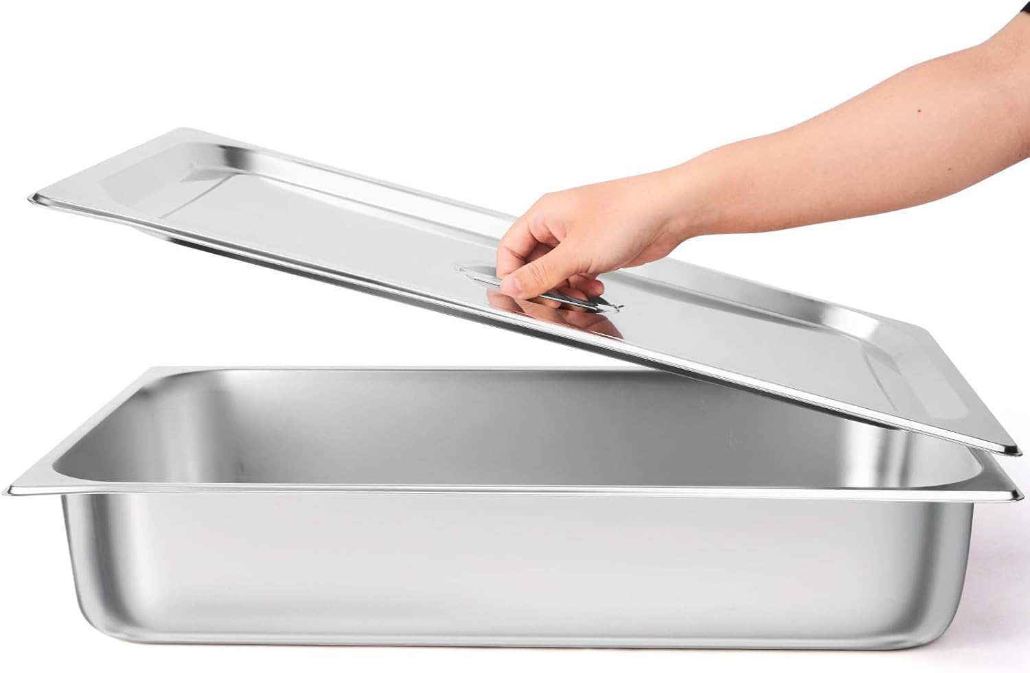 4 Pack Hotel Pans, 1/1 Full Size 4’ Deep Steam Table Pan with Lid, 21" L x 13" W Commercial Stainless Steel Pan Food Containers, Catering Supplies Buffet Display