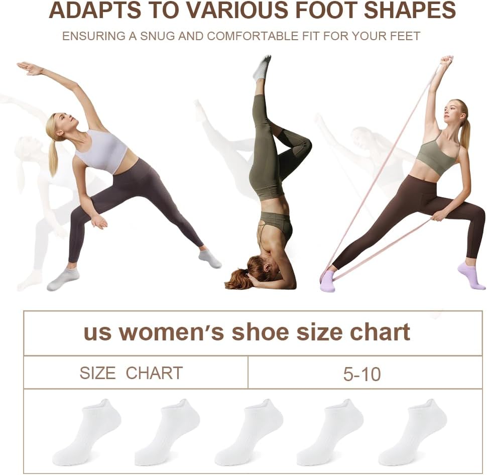 5 Pairs Pilates Socks with Grips for Women Non Slip Grip Yoga Crew Socks for Barre Hospital Barefoot thumbnail