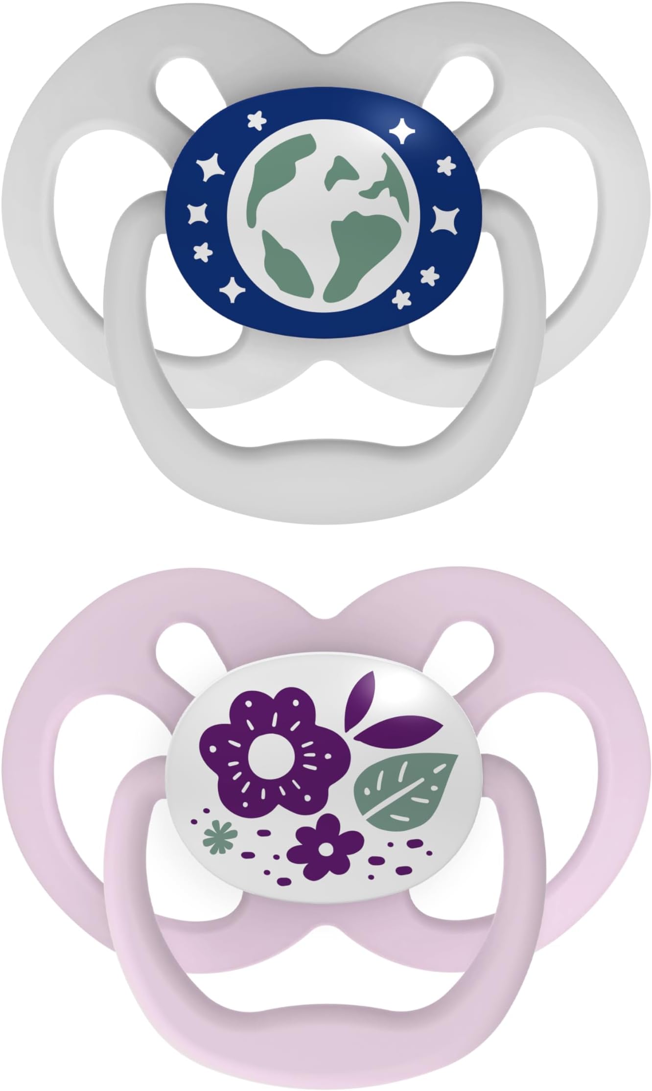 – Advantage Glow-in-The-Dark Baby Pacifier, Fully Symmetrical Soother with Soft Silicone Bulb, Purple Nature, 6-18m, BPA Free, 2 Pack