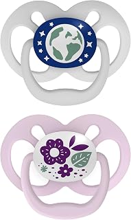 Dr. Brown's Advantage Glow-in-the-Dark Baby Pacifier, Fully Symmetrical Soother with Soft Silicone Bulb, Purple Nature, 6-18m, BPA Free, 2 Pack