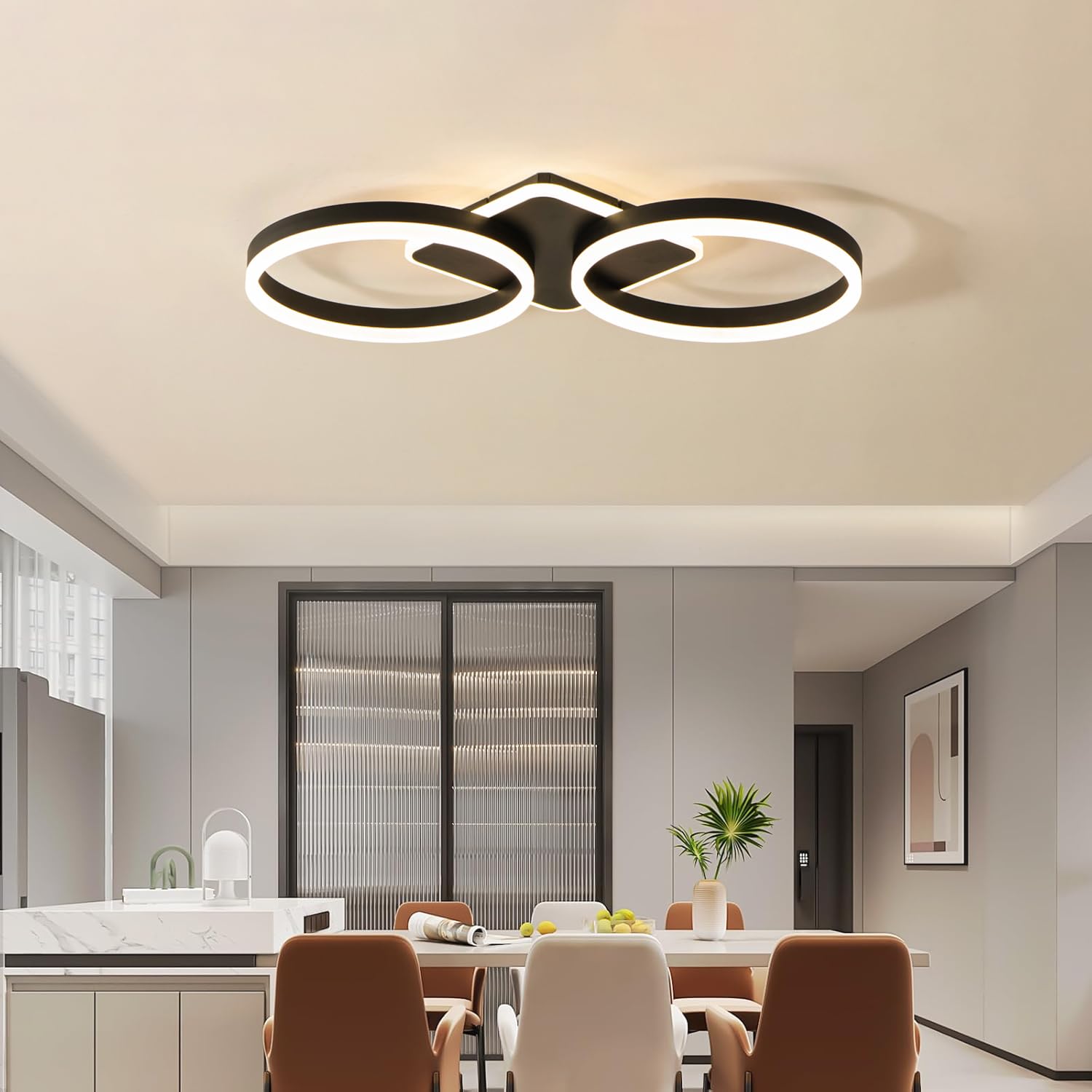 Lámpara de Techo LED Regulable Sala de Estar Negro 42W 65cm | Dormitorio Lampara Techo con Función de Memoria, Diseño Moderno de 2 Anillos Iluminación de Techo con APP de Control Remoto