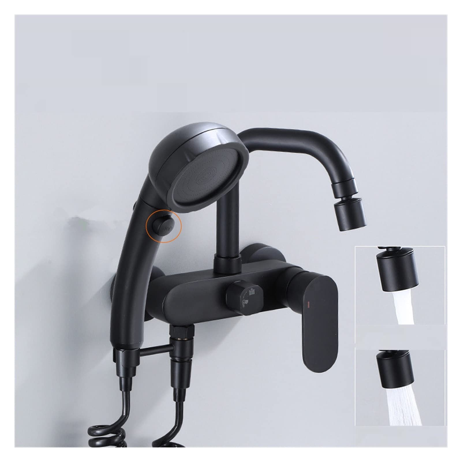 Tuqiu Cocina Grifo con pistola de pulverización Giratorio cocina Fregadero MEZCLADOR Toque Montado en la pared caliente y fría rociadora que gira el mezclador fregadero(Style 2)