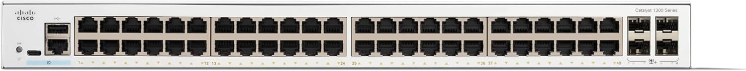 Cisco Catalyst 1300-48T-4X Managed Switch, 48 Port GE, 4x10GE SFP+, Limited Lifetime Protection (C1300-48T-4X)