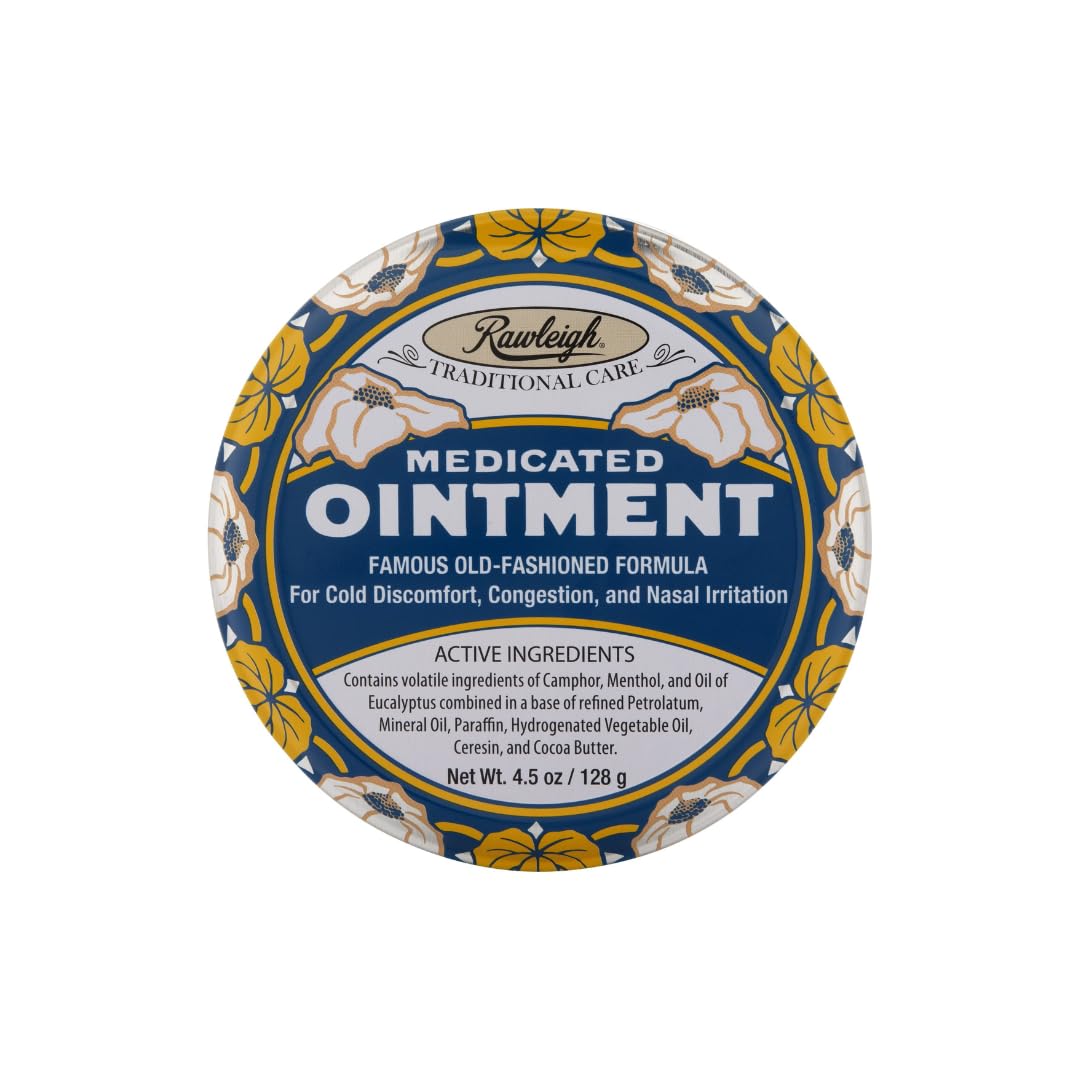 Rawleigh Medicated Ointment: 4.5 oz Blue Tin, Adults & Kids: Topical Chest Rub for Cold, Nasal Congestion, Minor Aches and Pain, with Camphor, Menthol & Eucalyptus, Non-Greasy Formula - Pack of 1