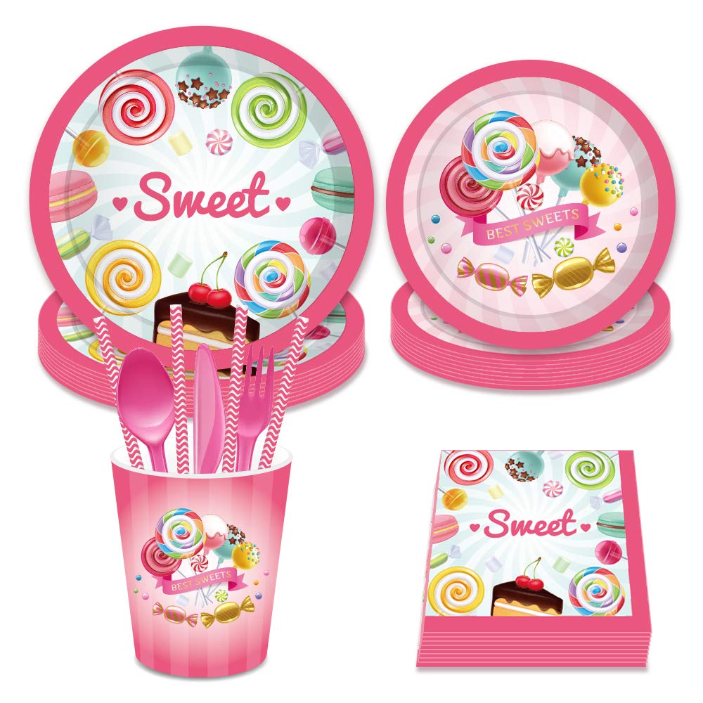 CC HOME Candy Land Party Supplies Pack, Candy Birthday Party Tableware