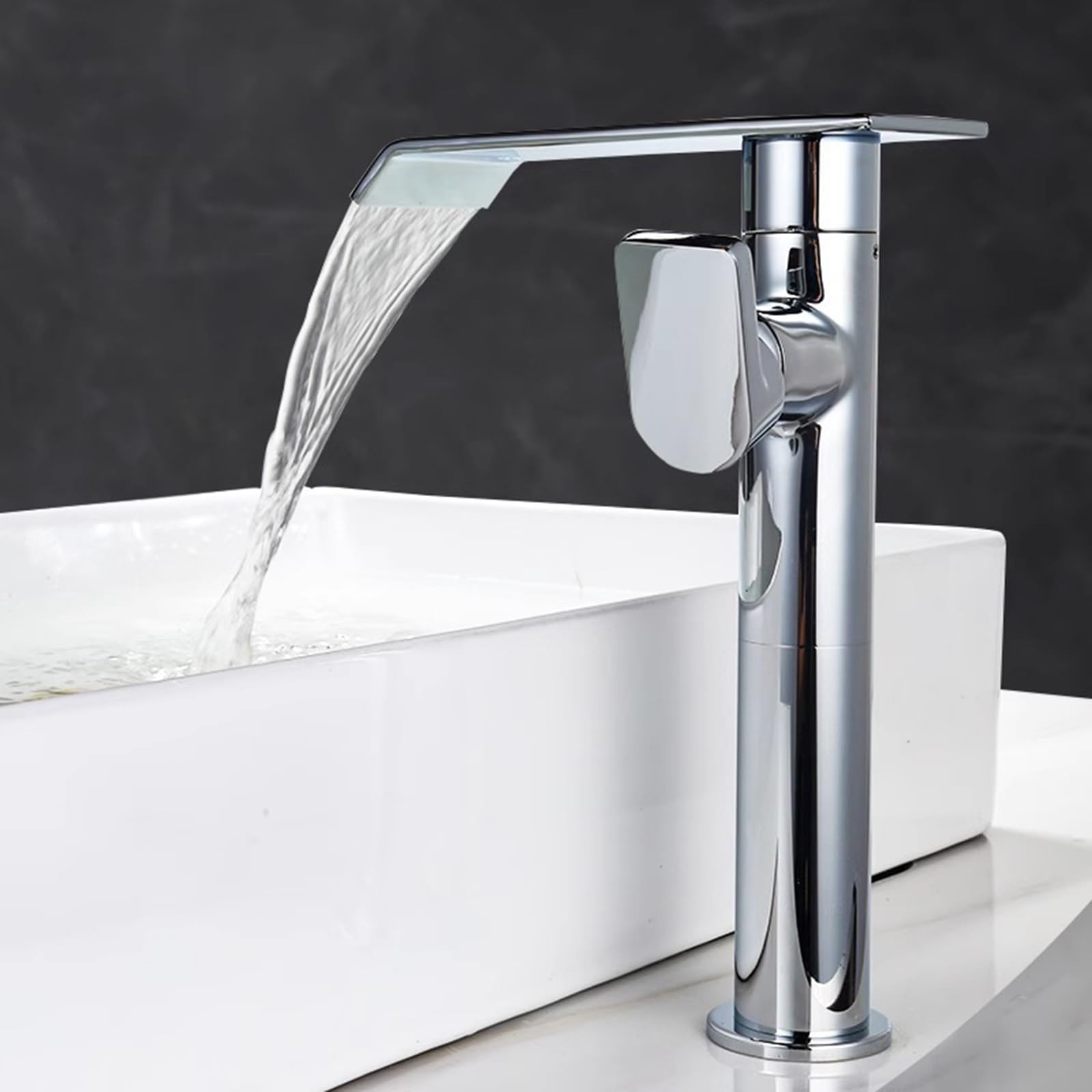 HCFYAUIS Bathroom Waterfall Mixer Tap for Countertop,360° Rotate Taps for Bathroom Sink Hot and Hot,Chrome Plated