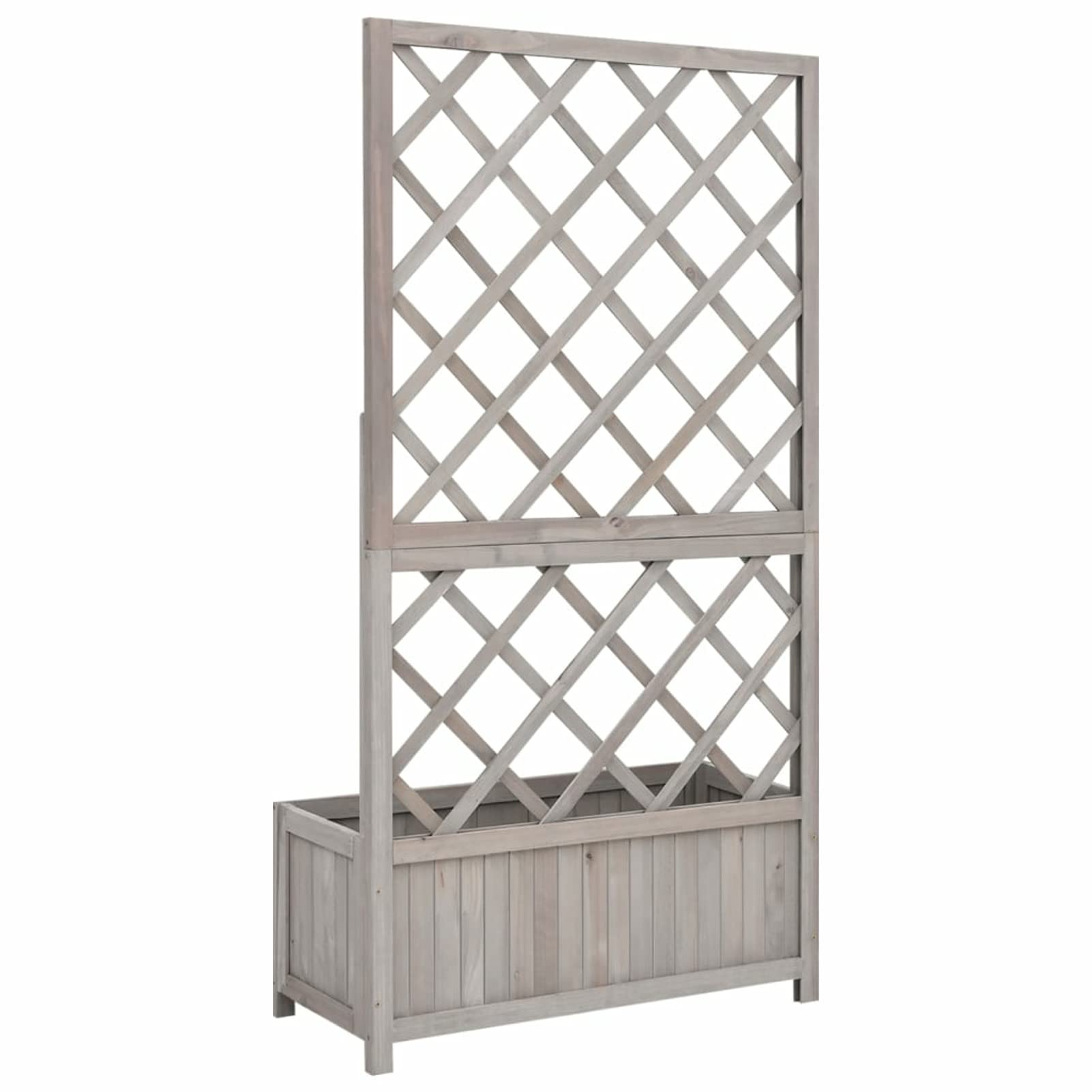 Homgoday Jardinera con celosía, jardinera con rejilla, jardinera con espaldera de exterior, jardinera con rejilla de exterior, jardinera de madera de exterior gris, 70 x 30 x 135 cm, de abeto macizo